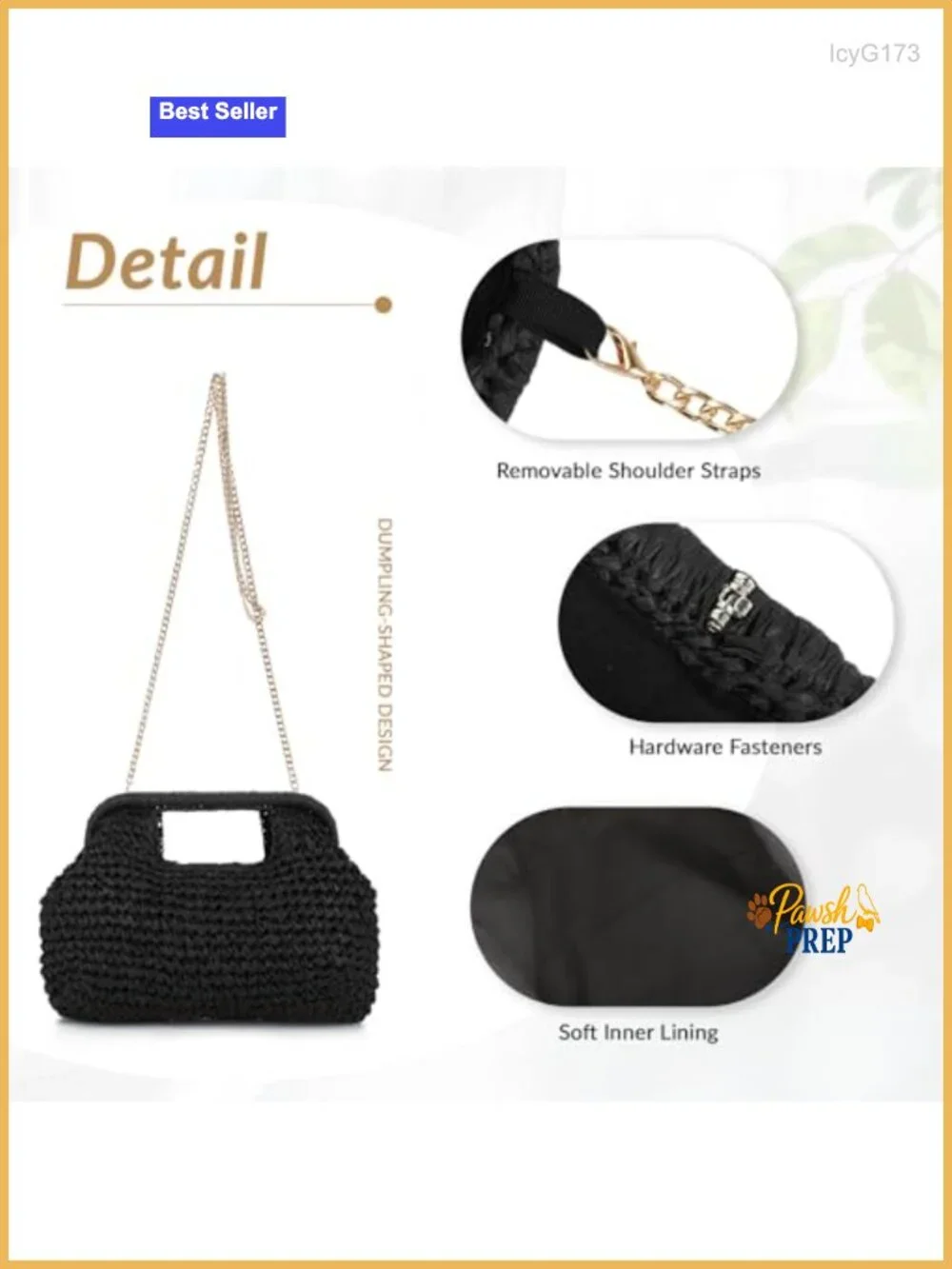 Handwoven Straw Clutch Purse Wicker Chain Shoulder Bag Summer